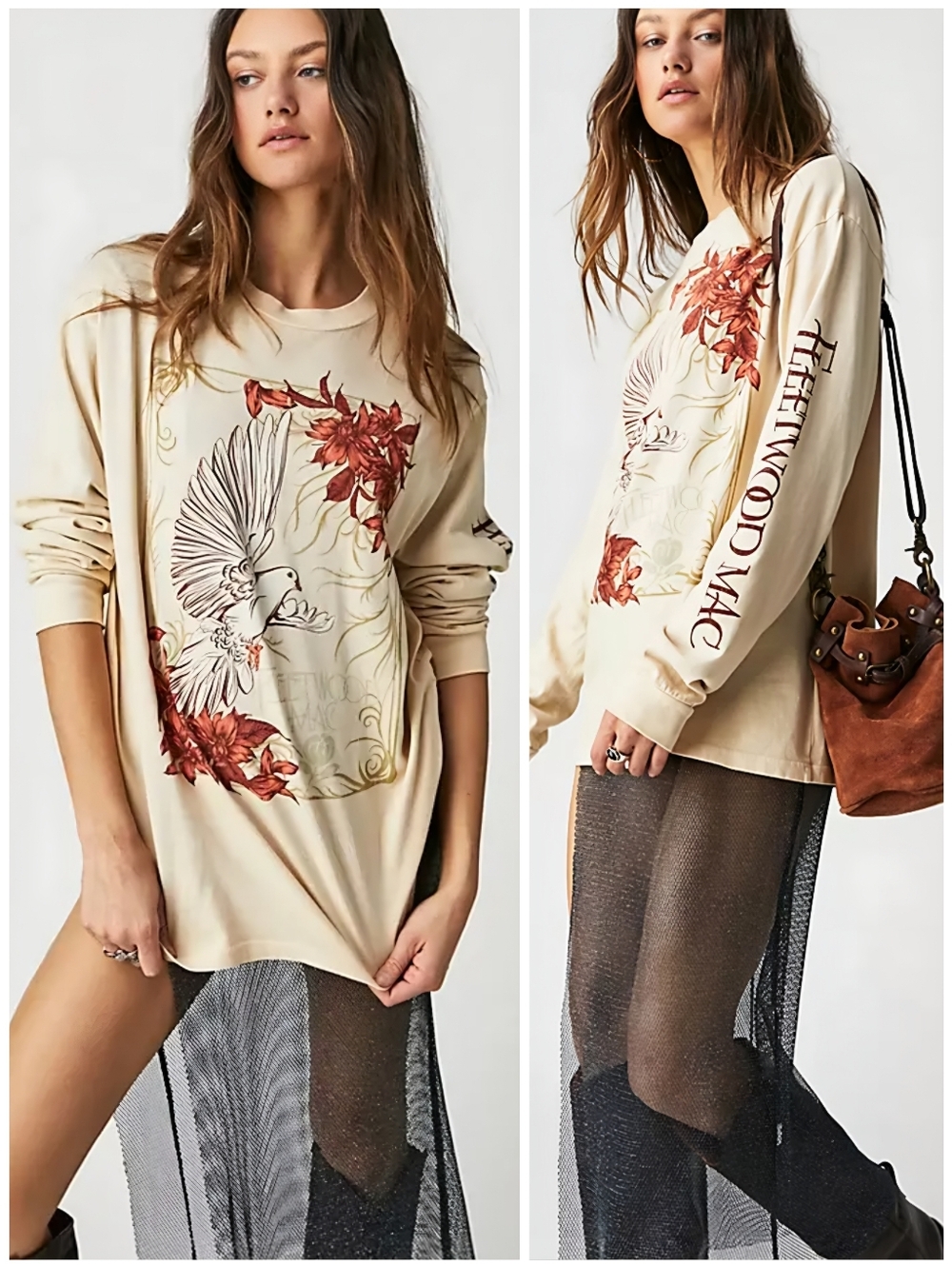 Free People Daydreamer Fleetwood Mac Cream Orange Dove Graphic Band Top, S